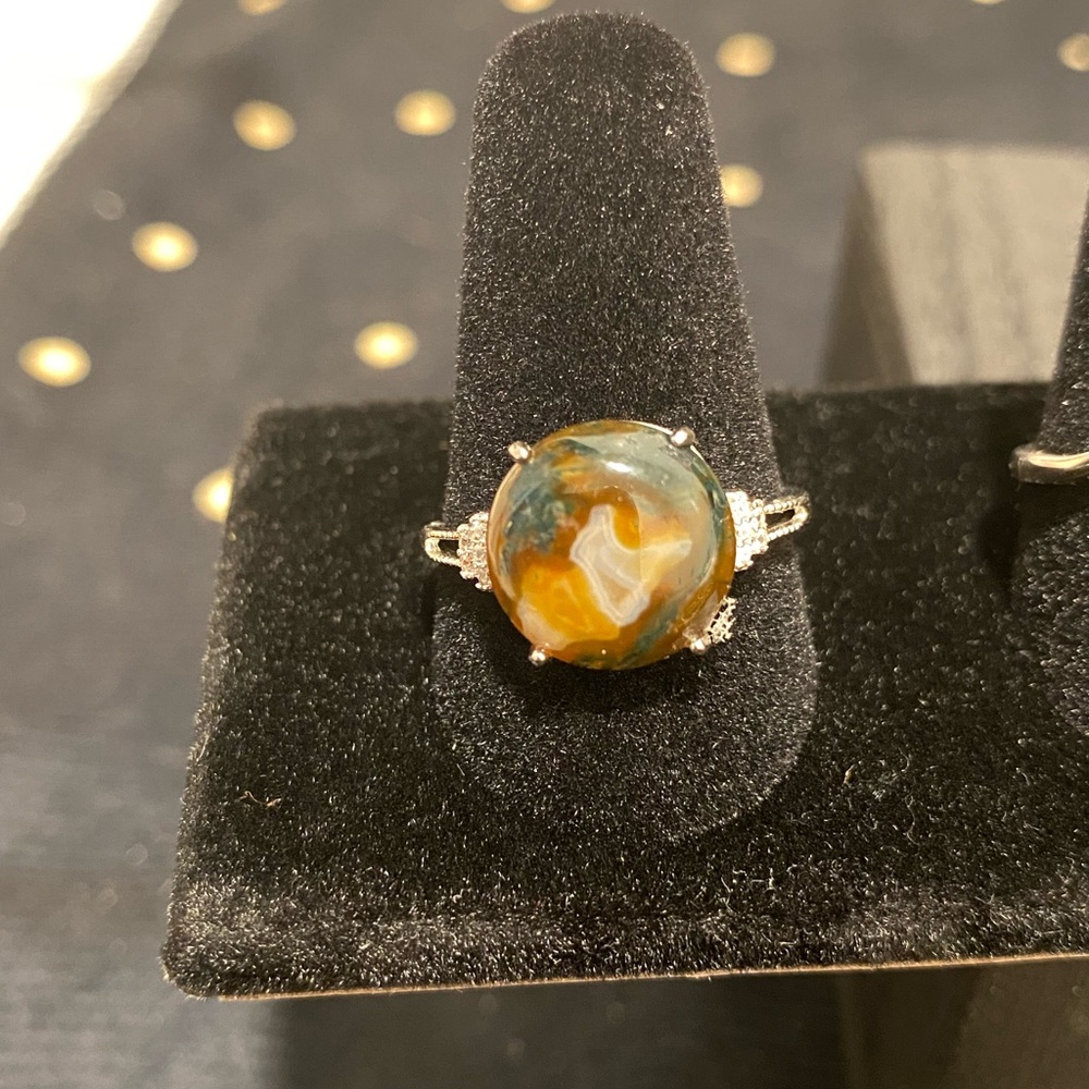 Moss and Carnelian Adjustable S925 ring - Picture 2 of 4